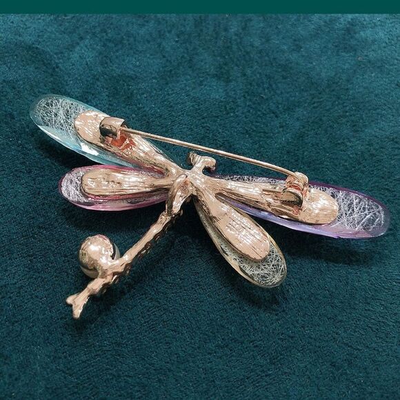Dragonfly Brooch Multicolor Rhinestones Faux Freshwater Pearl Gift Nature Pretty - Picture 4 of 8